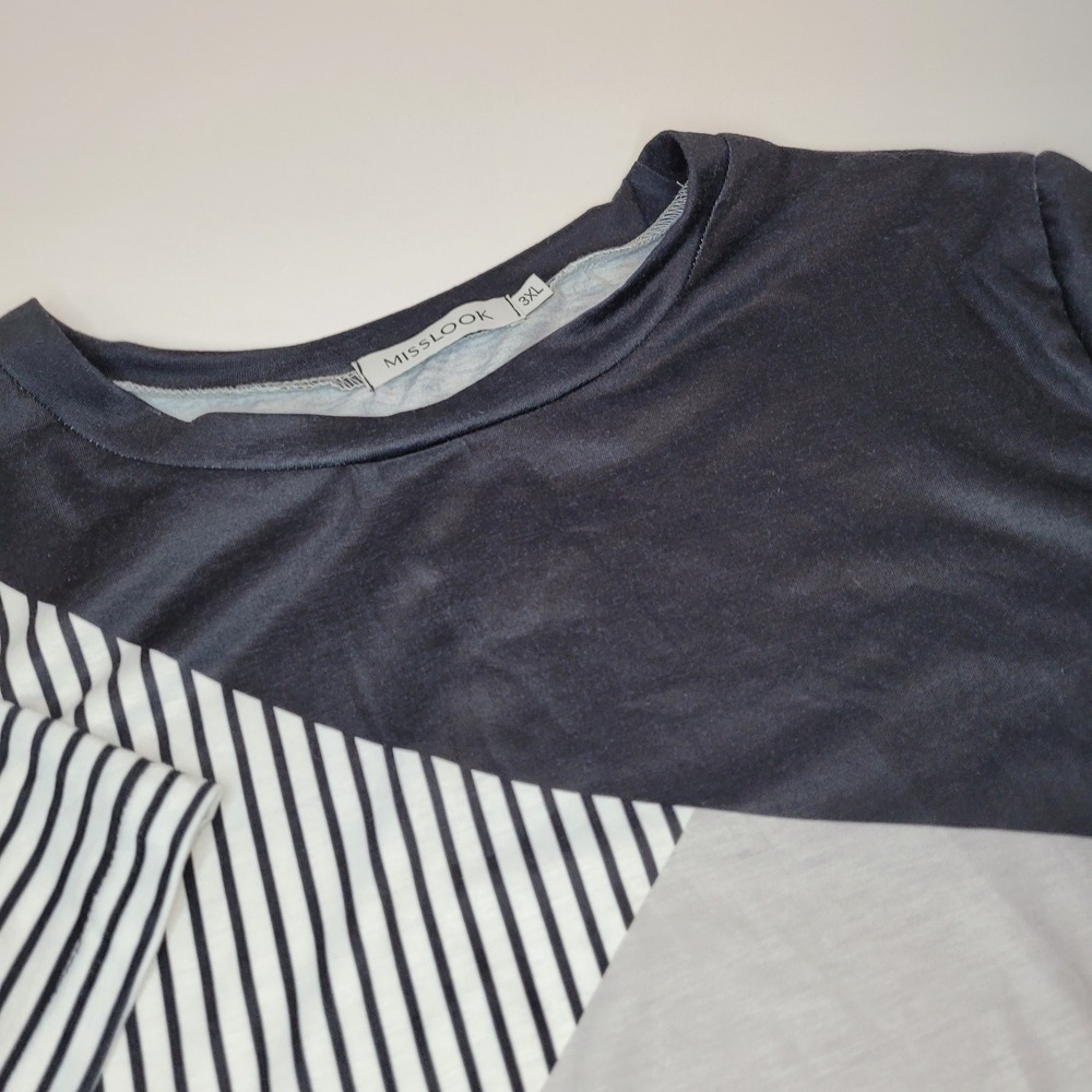 MISSLOOK T-Shirt Women 3XL Grey Pink Striped Excellent Colorblock Short Sleeve